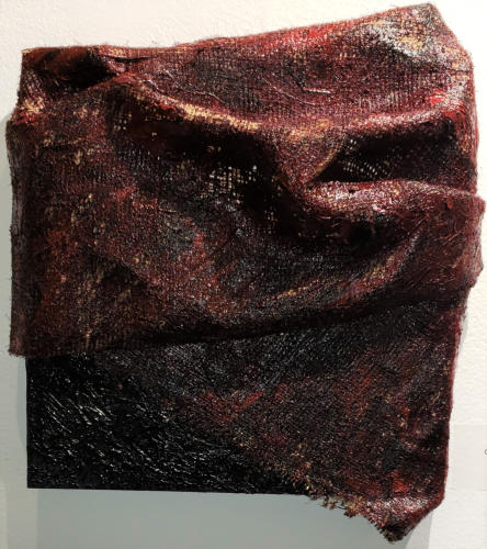 Crucifixion Meditation 8, Mixed Media and Fiber on Canvas, 15'' X 12'' X 1.5'', 2019