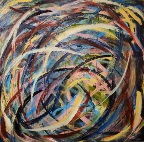 Stirring 40, acrylic on canvas, 36" X 36" X 1.5", 2021